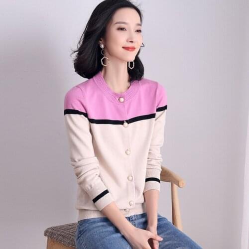 Knitted Cardigan Sweater New Women Contrast Color O Neck Long Sleeve Thick Sweaters Fashion Cardigans for Female Jumper Outwear