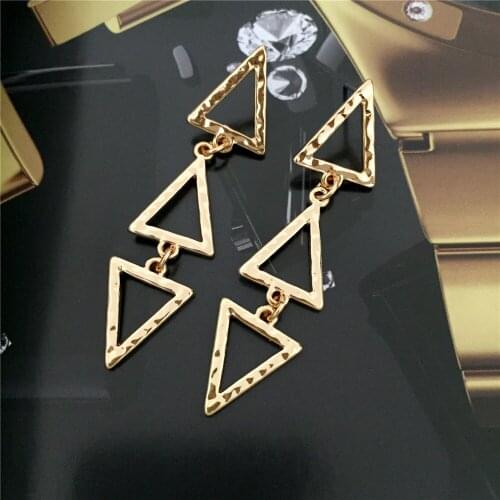 Vintage Style Jewelry Hammered Effect Triangle Linked Drop Earrings For Women Bohemia Casual Modern Geometric Stylish Decoration