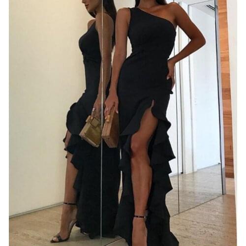 Women Elegant Ruffle Party Dress 2021 Summer One Shoulder Evening Nightclub Long Dress Irregular Bodycon Bandage Dress