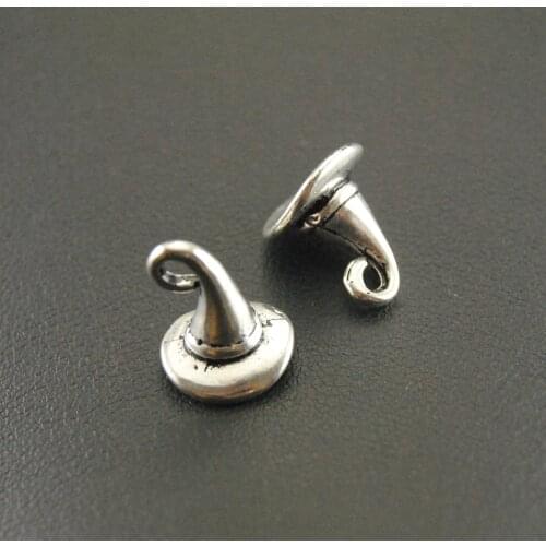 10pcs Silver Halloween 3D Witchs Hat Charm Pendant Wizard Cap Bracelet Necklace Jewelry Making Handmade DIY A354