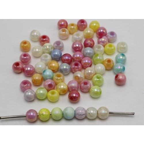 200 Mixed Color in Pastel Acrylic Frosted Crackle Round Beads 8mm Smooth Ball