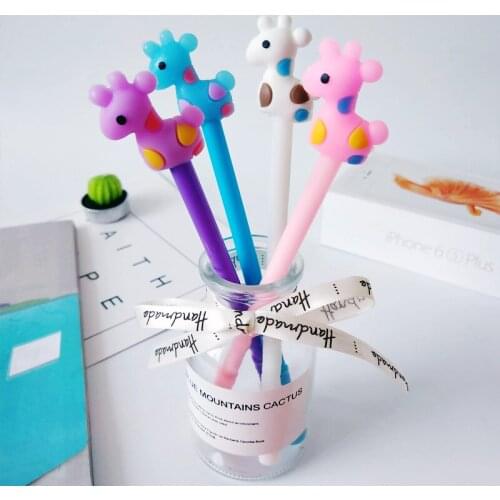 24 Pcs Cartoon Black Signature Lovely Student Carbon Pen Small Flower Deer Neutral Pen Kawaii School Supplies Stationery