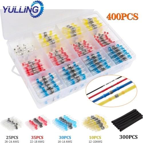 400PPcs Heat Shrink Butt Crimp Terminals Waterproof Solder Seal Electrical Butt Connectors Wire Cable Splice Terminal Kit