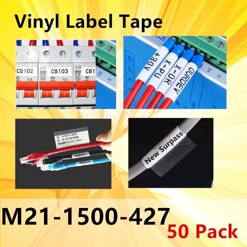 50 Pack Label Tape M21-1500-427 vinyl Ribbon Laber maker Black on White For BMP21-PLUS printer 38.1mm *4.27m