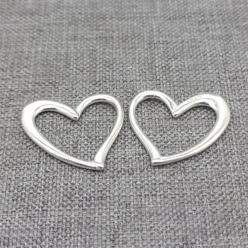 8pcs of 925 Sterling Silver Plain Love Heart Connector Charms for Necklace
