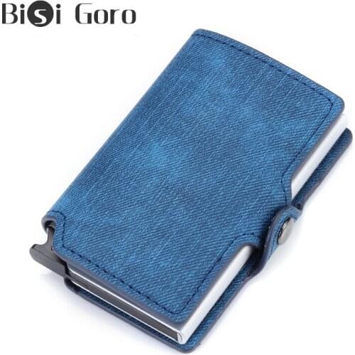BISI GORO 2020 New Fashion Denim Smart Wallets Men Brand Mini Wallet Money Bag Metal RFID Women Thin Small Smart Pocket Wallet