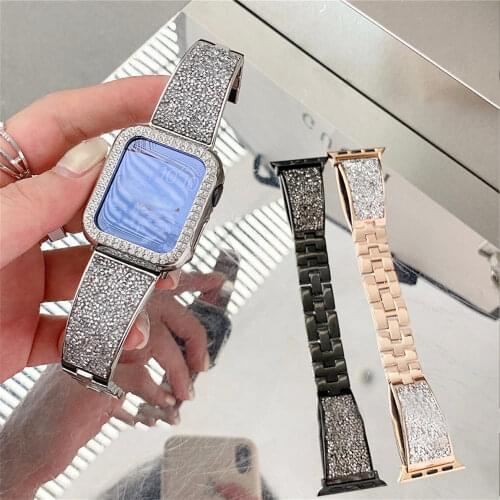 Diamond Stainless Steel Strap 40mm 38 42mm 44 for Apple Watch Band Series 6 SE 5 4 3 Metal Belt for iWatch Bling Women Bracelet
