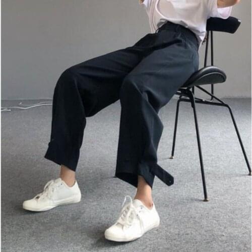 Pants Women Retro Solid Wild Wide Leg Trousers Female Summer Korean Pant for Womens High Waist Casual Ankle-length Office Lady
