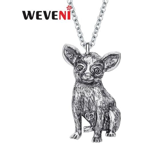 WEVENI Alloy Plated Antique Silver Chihuahua Dog Necklace Pendant Chain Lovely Pet Animal Jewelry For Women Girls Kid Funny Gift