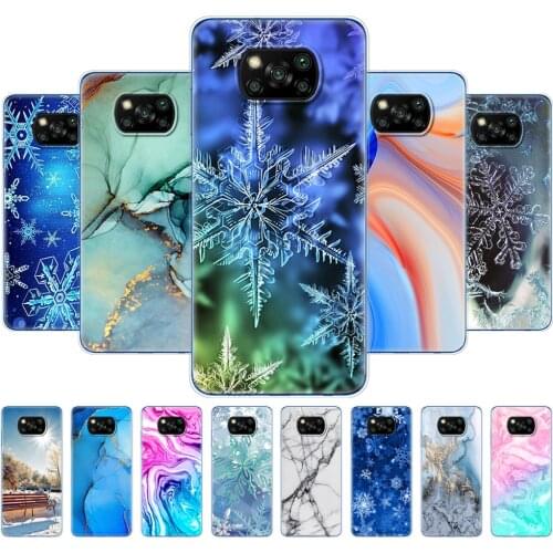 For Xiaomi Poco X3 NFC Case Silicon Soft Phone Cover For POCO X3 NFC 6.67'' Global POCOPHONE marble snow flake winter christmas