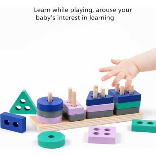 Mini Wooden Montessori Toy Building Blocks Early Learning Educational Toys Color Shape Match Cognition Kids Toy for Boys Girls
