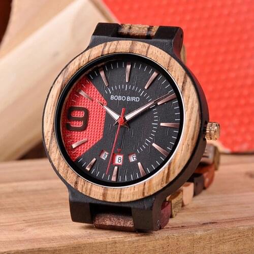 BOBO BIRD Wooden Watch Men Show Date Qartz Wristwatch Male relojes hombre Clock Colorful Strap Wooden Box saat erkek Drop Ship
