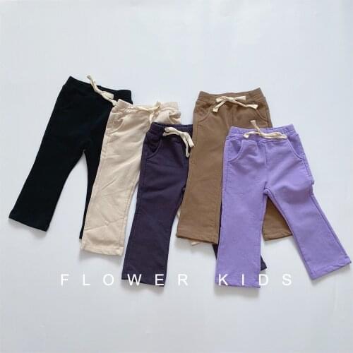 Korean childrens wear is now new in autumn 2020, girls' cotton drawstring elastic large solid color casual flared pants