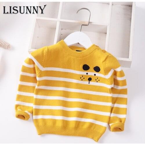 Kids Sweater Embroidery Boys Pullover Sweater 2021 Autumn Children Clothing Cartoon Fashion Cotton Stripe Baby Sweater 0-5y