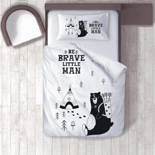 Duvet Cover Set Bedding Set Pillow Case for Baby and Kids Room 3D Printed White Brave Bear Model 175