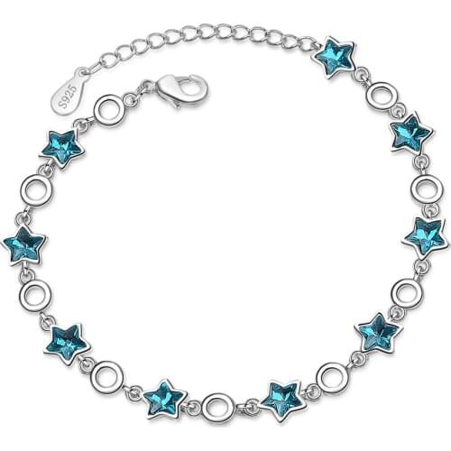 Korean Simple Blue Five-Pointed Star Crystal Sweet 925 Sterling Silver Temperament Female Trendy Resizable Bracelets