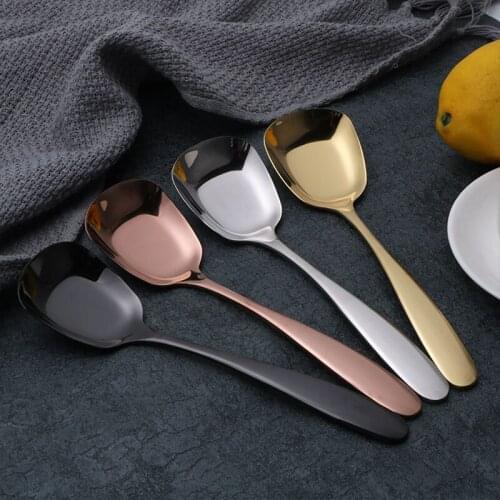 Creative 304 Stainless Steel Spoon Square Deepened Flat Bottom Tablespoons Household Restaurant Utensils For Kitchen