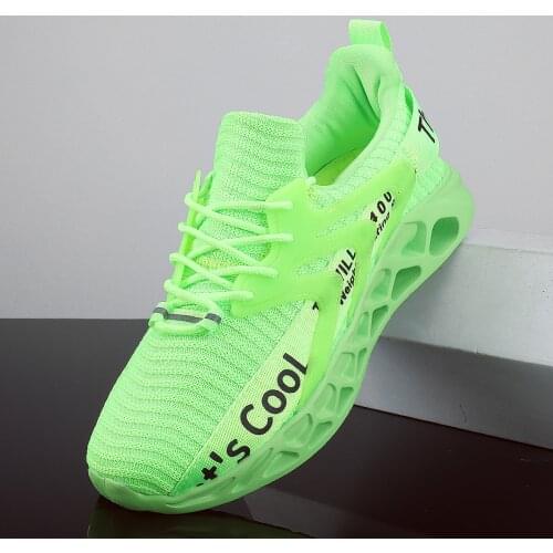 Weaving Men Running Shoes Light Comfortable Male Sock Sneakers Summer Thick Sole Walking Sport Trainers Fluo Green Men Shoes 46