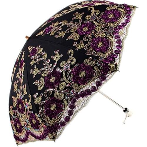 Lace Double-Deck UV Protection Parasol 2 Folding Umbrella for Wedding Party Lace Bridal Umbrella