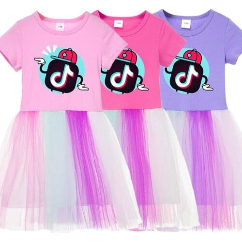 Girls Summer Clothes Baby Girl Princess TIK TOK Dress Children Clothing Cartoon Dress Birthday Casual Tutu Lace Dresses