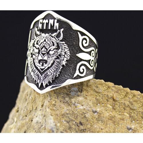 Solid 925 Sterling Silver Gokturk Gray Wolf Archer Thumb Mens Ring Adjustable Size