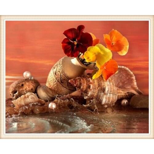 Golden Panno,Needlework,Embroidery,DIY Floral Painting,Cross stitch,kits,14ct,Sea pot of flower Cross-stitch,Sets Embroidery14