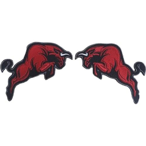 Red and Brown Bull Bullfight Embroidered Iron on Patches Appliques Biker Motorcycle Vest Jacket DIY Clothing Accessories Custom