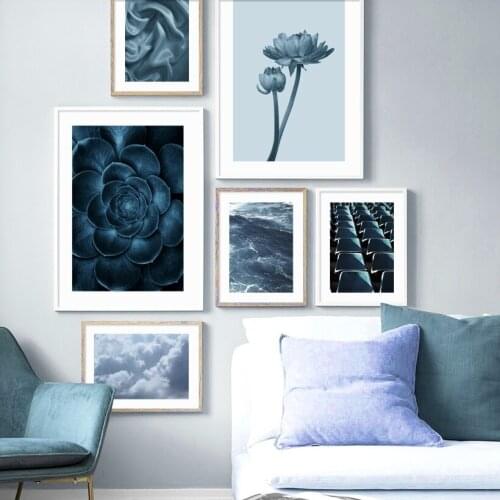 Wall Art Canvas Painting Blue Succulent Sea Seat Flower Nordic Posters And Prints Landscape Wall Pictures For Living Room Decor