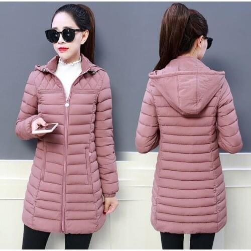 New Women Winter Hooded Warm Coat Slim Plus Size 5XL Cotton Padded Basic Jacket Female Solid Mid-length Outwear Jaqueta Feminina