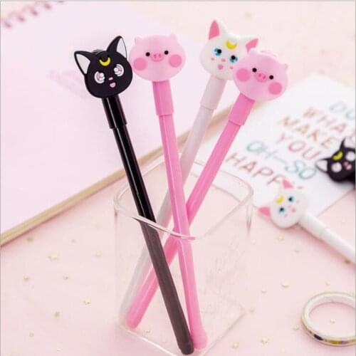 1 Piece 0.38mm Cartoon Kawaii Cat Black Ink Neutral Pen Sign Pen Promotion Kids Awards School Stationery