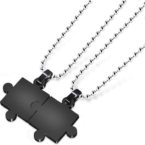 Stainless Steel Necklace For Women Lovers Black And Silver Color Puzzle Pendant Necklaces Engagement Jewelry