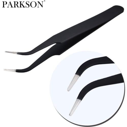 Parkson Nail Stainless Steel Black Elbow Tweezers Picking Rhinestones Eyebrow False Eyelash Tool Sequins Bead Nail Art Manicure
