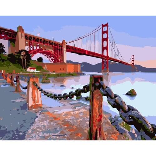 ROYALDREAM River bridge Abstract Painting Diy Digital Painting By Numbers Modern Wall Art Picture For Home Wall Artwork