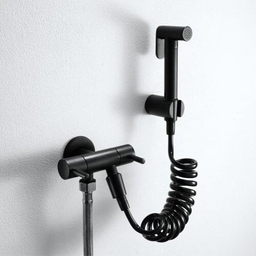 Black Brass Hand-held Wall-mounted Hybrid Hot And Cold Water With Stand Bathroom kitchen Toilet Faucet Bidet Sprayer