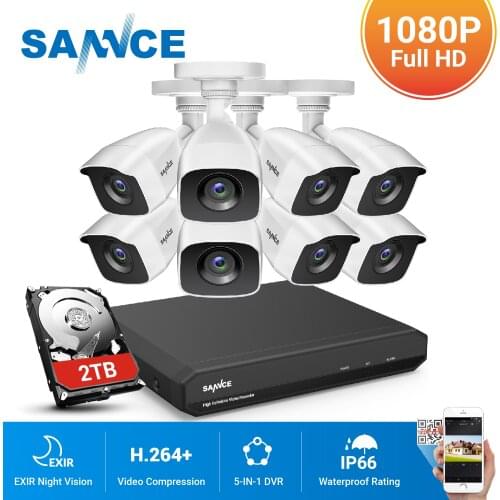 SANNCE 8CH 1080P 2.0MP HD CCTV System Video Recorder 8PCS 1080P CCTV Security Camera Waterproof Night Vision Surveillance Kits