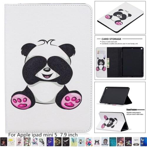 Painted pu Leather Smart Cover For Apple iPad mini 5 7.9 inch 2019 Case Wallet Card Stand Magnetic Book Cartoon Flip Case + pen