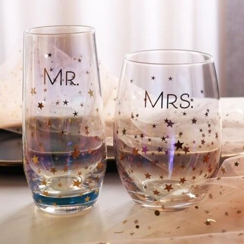 Milk Tea Cold Beer Glass Cup Valentines Day Gift Ins Colorful Star Glass Home Office Drinkware Couple MRS MR Gifts кружки