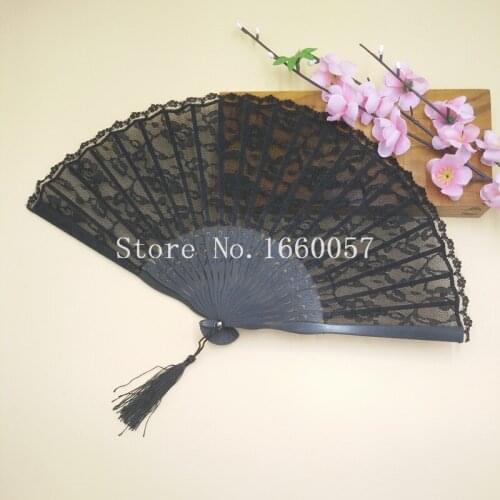Wedding Favors Gift Spanish Victorian Black Lace Hand Folding Fan Pocket Fan Bride Hand Fan Party Decorations
