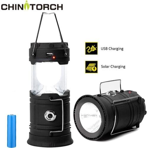LED Camping Lantern Solar Powered Outdoor Camp Tent Lamp USB Rechargeable Collapsible Emergency Light Built-in Battery Hang Lamp