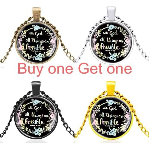 Bible Verse “with God All Things Are Possible ” Glass Dome Pendant Necklace Men Women Jewelry Accessories Gifts