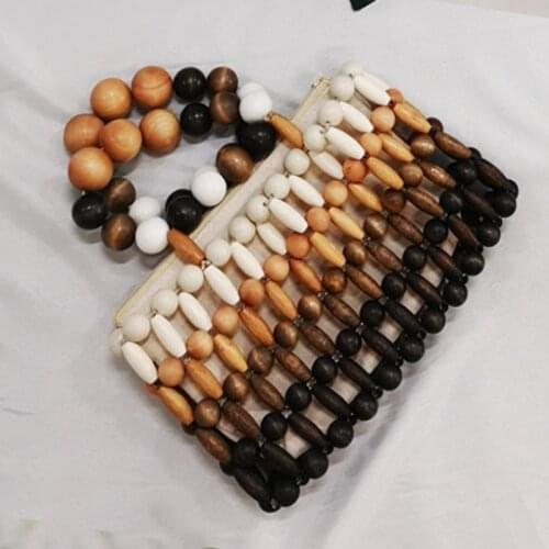 Vintage wooden Beaded Shoulder Handbag 2021 Fashion High Quality Women Bag Summer Beach Bag Small Square Bag