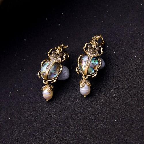 Natural Abalone Shell Earrings Freshwater Pearl Beetle For Women