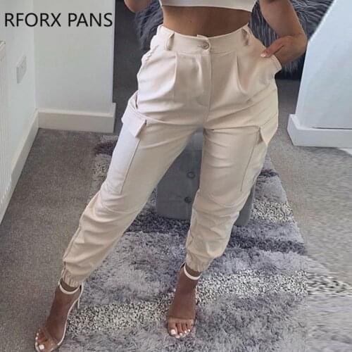 Women Pants Pocket Design High Waisted Casual Pants for Women 2021