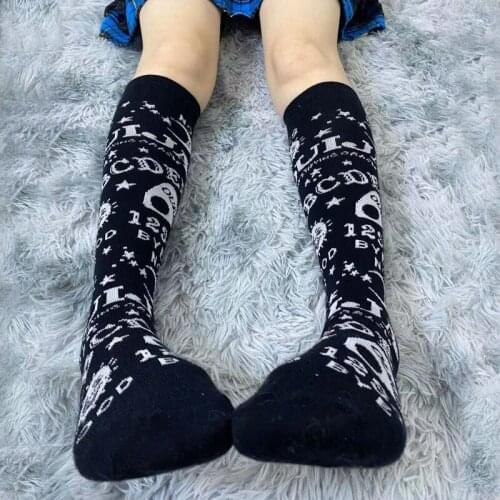 Lady Hipster Letter Crescent Calf-length Goth Stockings Rock Streetwear Black Gothic Women Cartoon Cool Socks 2021