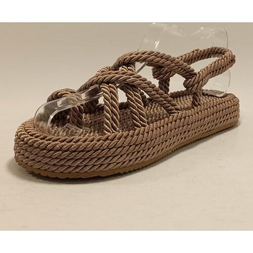 Women Milky Brown Hemp Rope Sandals Spring Summer Slippers NewFashion Comfy Gladiator Slip On Open Toe Beach Casual Female Shoes