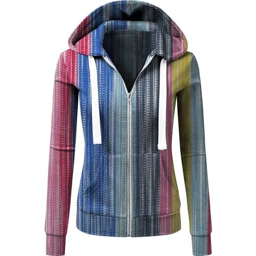 Vintage Streetwear Zipper Hoodies Women Sports Cardigan Stripe Sweatshirt Autumn Winter Casual Long Sleeve Hooded Sweatshirts