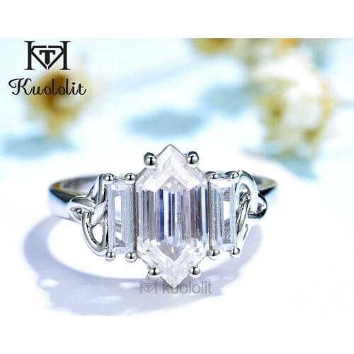 Kuololit Rhombus Moissanite 585 14K 10K White Gold Rings for Women Geometric Solitaire Luxury Jewelry for Engagement Party New