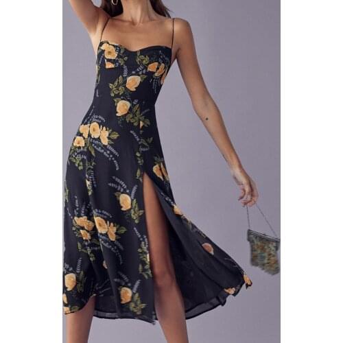 Boho Women backless Sexy Sling Dress Chic Floral Print Party robe Female Sleeveless A-line Long Dress Slit lacing Chiffon vestid