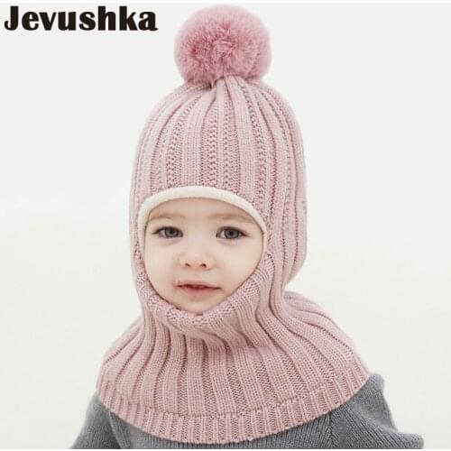 Winter Baby Hat Pom Pom Knit Kids Beanie Hat for Baby Girl and Baby Boy Hat Scarf Snood with Fleece Lining Caps for Children