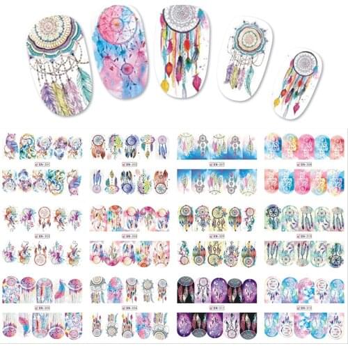 1Set 12 pieces nail sticker black flower water transfer decal lace dream catcher design Nail Art slider varnish decoration